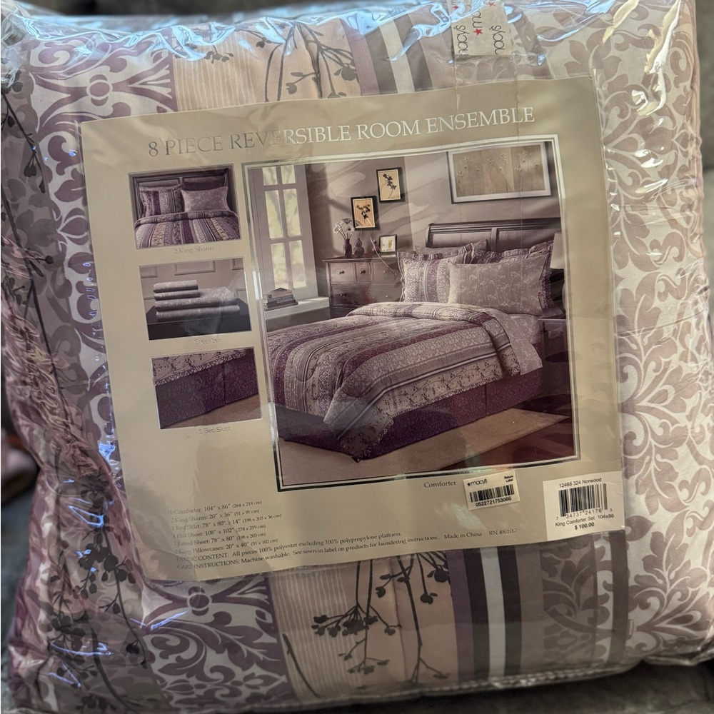 Macy's 8-Piece Reversible Comforter Set - Purple and Cream